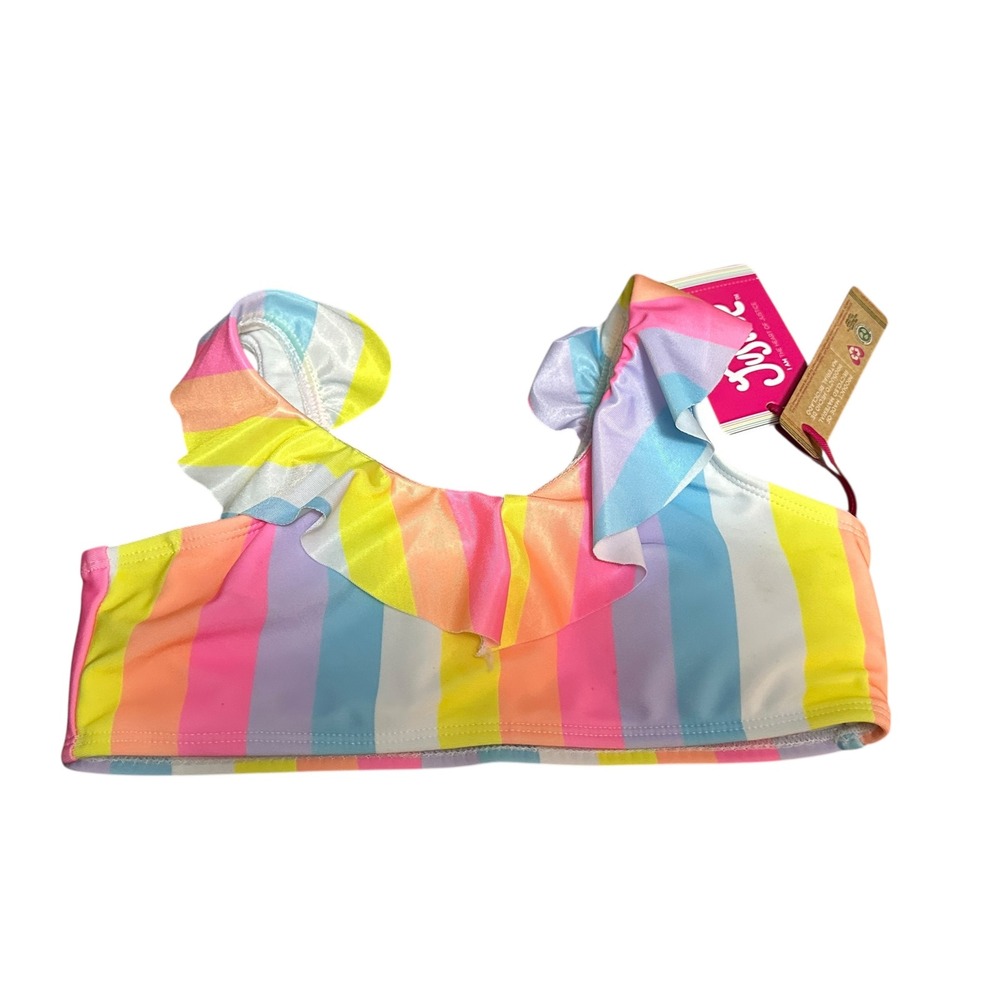 Justice Girls Rainbow Striped Ruffle Bikini Swim Top M 10‎ New With Tags